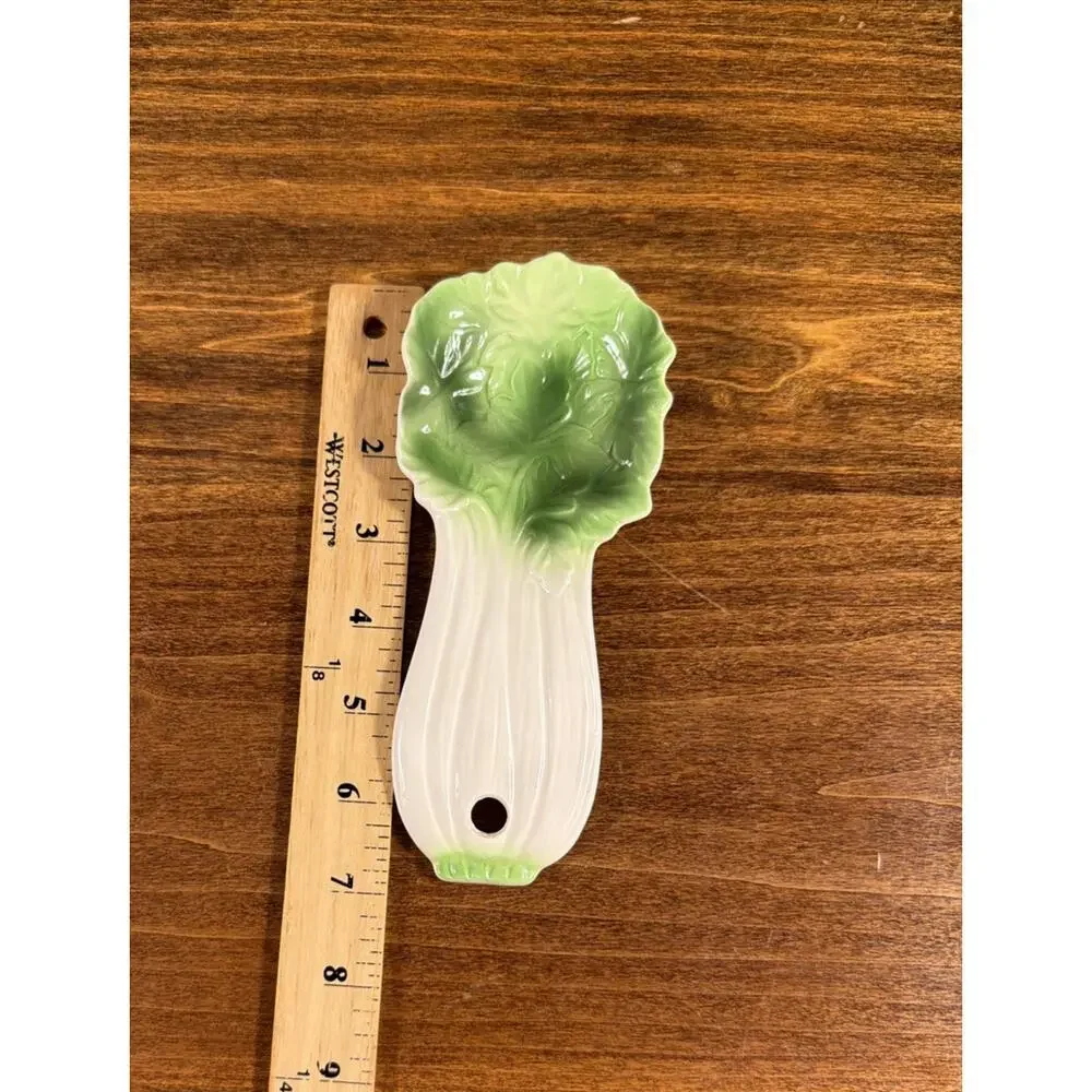 Vintage Pier 1 Green White Spoon Rest Bokchoy Celery Hanging Decor Made Japan
